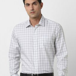 Van Heusen Men Regular Fit Spread Collar Grid Tattersall Checked Cotton Formal Shirt-image-83