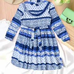 Bella Moda Girls Ethnic Motifs Printed Cotton Fit and Flare Dress-image-78