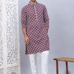 Jompers Men Floral Printed Regular Sequinned Kurta with Pyjamas-16