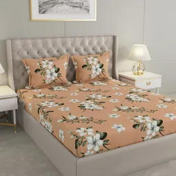 Raymond Home Insignia White & Peach Floral Printed Queen Bedsheet Set- 2.50 m x 2.25 m-12