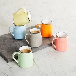 Home Centre Orange & Blue Solid Bone China Glossy Mugs Set-31