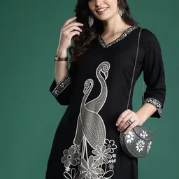 Indo Era Printed Beads and Stones Detail Kurta with Trousers-22