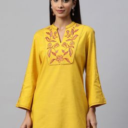 Nayam By Lakshita Floral Embroidered Mandarin Collar Bell Sleeve Cotton Top-picture-47