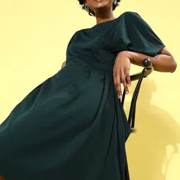 Athena Women Tranquil Teal Self Design Waisted Dress-image-31