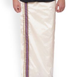 Sethukrishna Men Cream Solid Pure Silk Double Layer Readymade Dhoti With Pocket-image-10