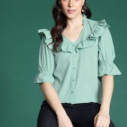 DressBerry Puff Sleeve Ruffles Shirt Style Top-picture-56