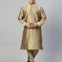 MANQ Men Golden Self Design Kurta with Churidar-image-93