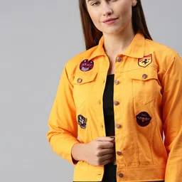 VOXATI Women Yellow Denim Jacket with Appliques-image-25