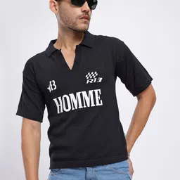 glitchez Typography Printed Polo Collar Oversized T-shirt-56