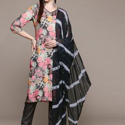 Readiprint Fashions Floral Printed Beads & Stones Pure Silk Kurta with Trousers & Dupatta-picture-23