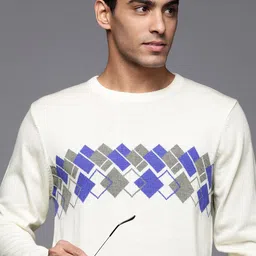 Raymond Men Off White & Blue Geometric Sweater-picture-26