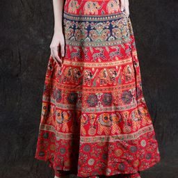 Exotic India Printed Pure Cotton Wrap Maxi Skirts-image-93