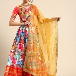 Fabcartz Printed Semi-Stitched Lehenga & Unstitched Blouse With Dupatta-picture-43