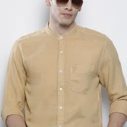 AMERICAN EAGLE OUTFITTERS Men Brown Cotton Linen Classic Casual Shirt-image-92