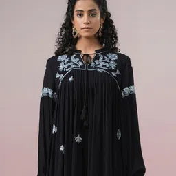 Nyaro Floral Print Tie-Up Neck Bell Sleeve Bohemian Top-image-10