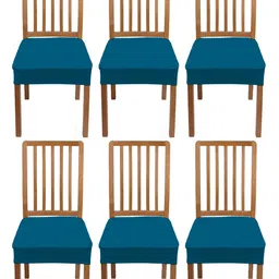 Lazi 6 Pieces Blue Stretchable Dining Chair Seat Covers-image-51