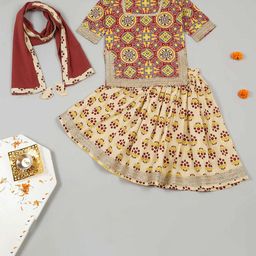 LITTLE GINNIE Girls Printed Cotton Lehenga With Choli & Dupatta-picture-46