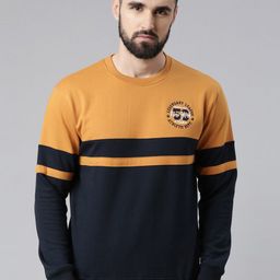 Force NXT Men Navy Blue & Yellow Colourblocked Sweatshirt-picture-26