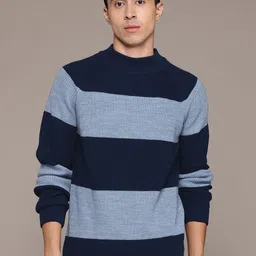 The Roadster Lifestyle Co. Striped Ribbed Acrylic Pullover-image-50
