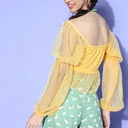 Athena Women Bright Yellow Self-Design Dobby Weave Top image 3