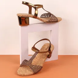 Mochi Women Gold-Toned Embellished Open Toe Block Heels-11