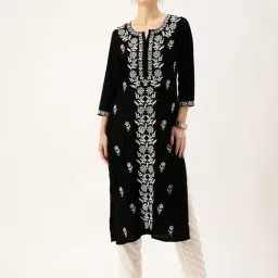 Amukti Black Embroidered A Line Kurti-picture-30