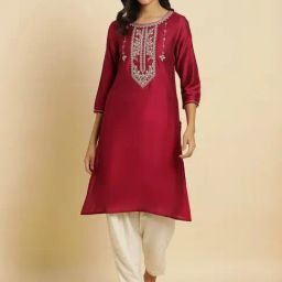 W Maroon Embroidered Straight Kurta-image-19