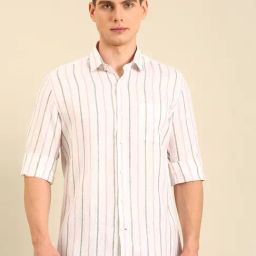 Linen Club White Linen Slim Fit Casual Shirt-image-81