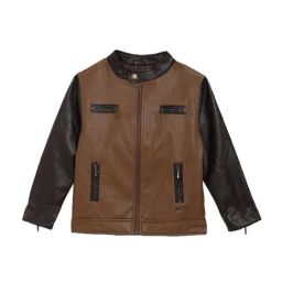 Blue Giraffe Kids Tan Color Block Pattern Jacket-image-61