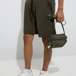 studiofit men Studiofit by Westside Olive Solid Relaxed-Fit Mid-Rise Shorts-picture-30