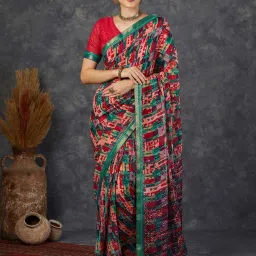 Satrani Multicolored Geometric Print Saree With Unstitched Blouse image 1