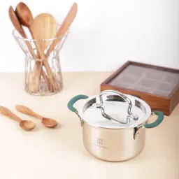 The Indus Valley Silver Tri-ply Stainless Steel Stockpot Steel Lid 17cm (1.4L)-48