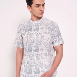 Indus Route By Pantaloons Blue Regular Fit Printed Shirt-image-74