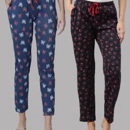 Kryptic Navy & Blue Printed Pure Cotton Elasticated Waist Band Regular Fit Pyjamas - Pack of 2-image-63