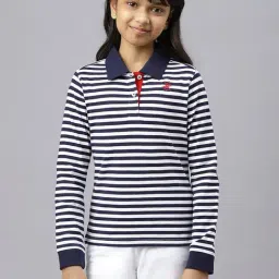 Beverly Hills Polo Club Kids White & Navy Striped Full Sleeves Polo T-Shirt-image-29