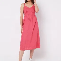 Vero Moda Pink Self Design Fit & Flare Dress-image-49