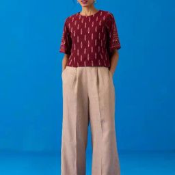 Okhai Maroon Cotton Embroidery Relaxed Fit Top-picture-39