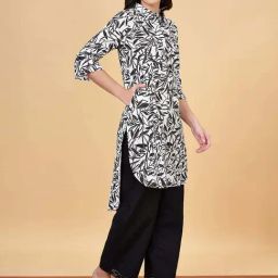 YU by Pantaloons White & Black Cotton Printed Straight Kurti-picture-41