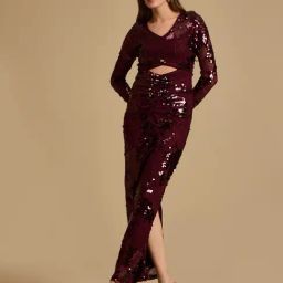 Kazo Maroon Embellished Dress-image-32