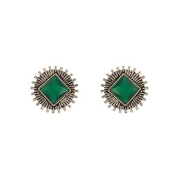 Saraf RS Jewellery Silver Oxidised Emerald Stone Studded Square Minimal Stud Earrings-picture-34