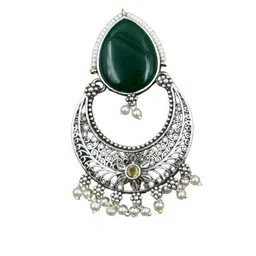 NAMAN ARTS Silver-Plated Artificial Stones and Beads Oxidised Crescent Shaped Chandbalis image 3