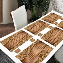REVEXO 6Pc Brown Printed Rectangle Costers & Table Placemats-17