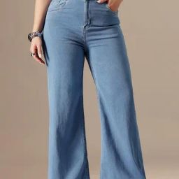 Miss Chase A+ Blue Denim Solid High Rise Jeans-picture-4