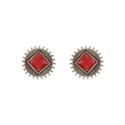 Saraf RS Jewellery Silver Oxidised Ruby Red Stone Studded Square Minimal Stud Earrings-picture-49