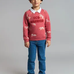 Ed-A-Mamma Boys Rust Cotton Printed Sweatshirt image 1