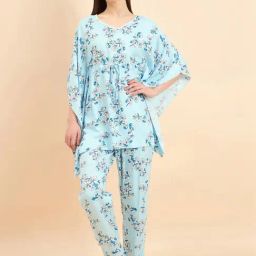 Sweet Dreams Blue Floral Print Kaftan Pyjama Set-picture-26