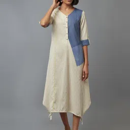 W Beige Geometric Print Flared Kurta image 1