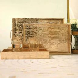 CasaGold RoseGold Premium Leather Serving Tray- Set of 3-picture-42