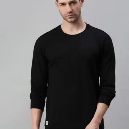 SHOWOFF Black Cotton Slim Fit Solid Sweatshirt-image-66