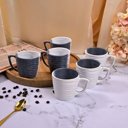 Storepedia Grey & White Handcrafted Textured Ceramic Glossy Cups Set of Cups and Mugs-0